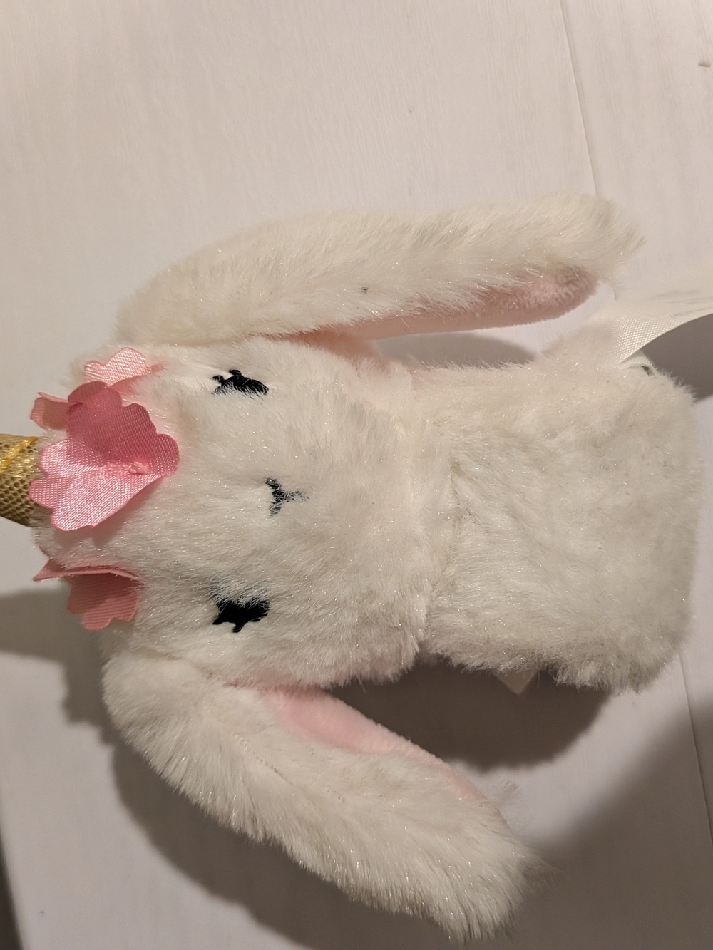 H&M White Plush Bunny with Pink Accents and Gold Horn